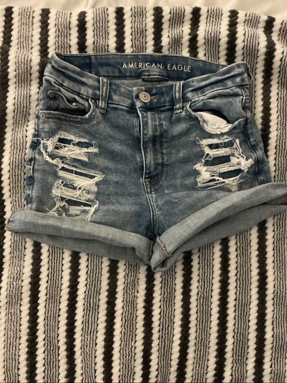 American Eagle Outfitters Women's Light Blue Distressed Denim Shorts